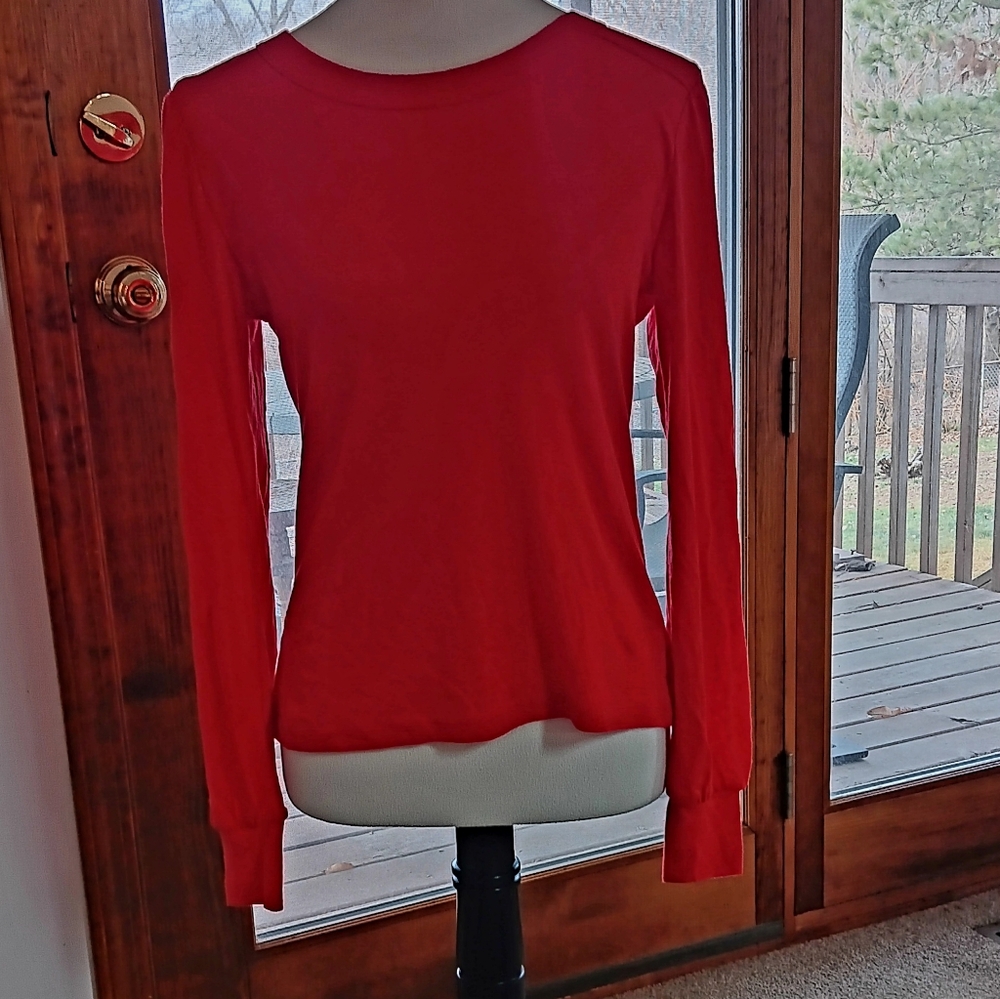 LNA Red Long Sleeve Pullover T Shirt, Size Small